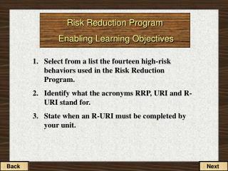 Risk Reduction Program Enabling Learning Objectives
