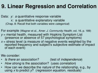 9. Linear Regression and Correlation