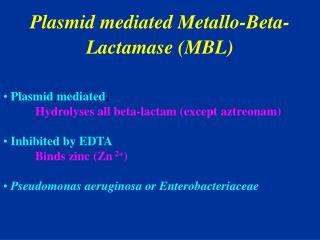 Plasmid mediated Metallo-Beta-Lactamase (MBL) Plasmid mediated