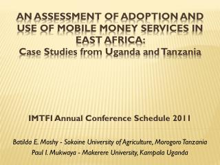 IMTFI Annual Conference Schedule 2011