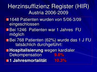 Herzinsuffizienz Register (HIR) Austria 2006-2009