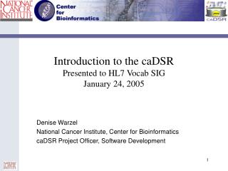 Introduction to the caDSR Presented to HL7 Vocab SIG January 24, 2005