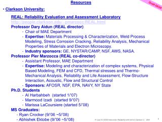 Resources Clarkson University: REAL: Reliability Evaluation and Assessment Laboratory