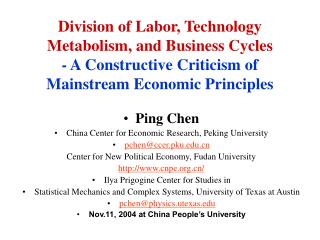 Ping Chen China Center for Economic Research, Peking University pchen@ccer.pku