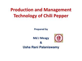Production and Management T echnology of Chili Pepper