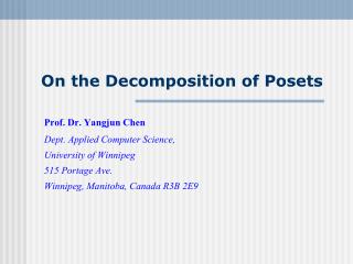On the Decomposition of Posets