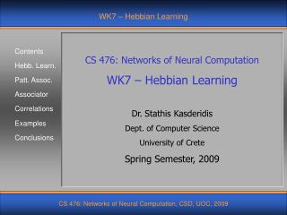 WK7 – Hebbian Learning