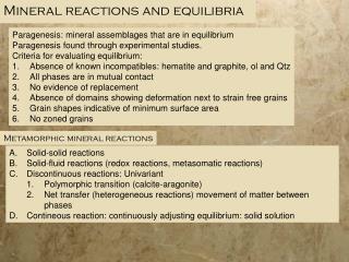 Mineral reactions and equilibria