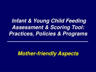 Infant &amp; Young Child Feeding Assessment &amp; Scoring Tool: Practices, Policies &amp; Programs