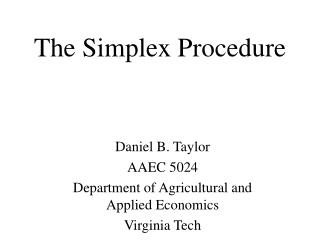 The Simplex Procedure