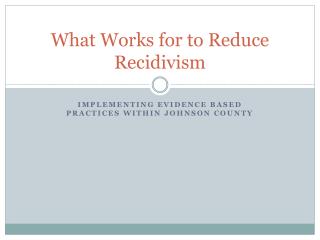 What Works for to Reduce Recidivism