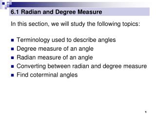6.1 Radian and Degree Measure