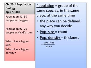 Ch. 20.1 Population Ecology pp.379-382