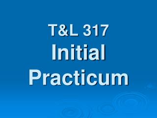 T&amp;L 317 Initial Practicum