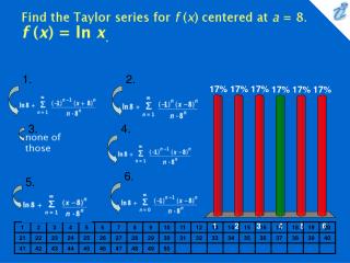 Find the Taylor series for f (x) centered at a = 8. {image} .