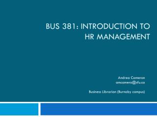 BUS 381: Introduction to HR Management