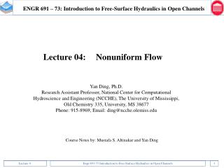 ENGR 691 – 73: Introduction to Free-Surface Hydraulics in Open Channels