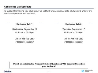 Conference Call Schedule