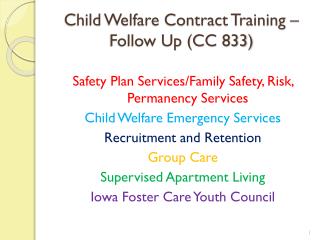 Child Welfare Contract Training – Follow Up (CC 833)