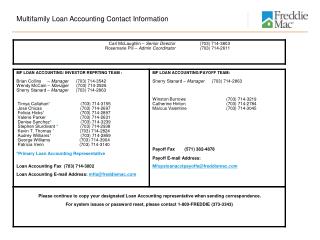 Multifamily Loan Accounting Contact Information