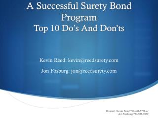 A Successful Surety Bond Program Top 10 Do’s And Don’ts