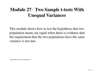 Module 27 : Two Sample t-tests With Unequal Variances