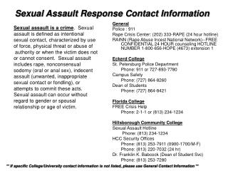 Sexual Assault Response Contact Information