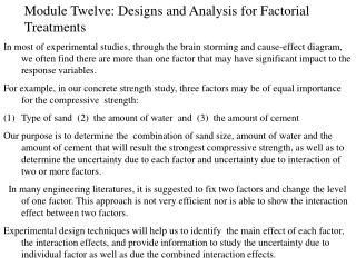 Module Twelve: Designs and Analysis for Factorial Treatments