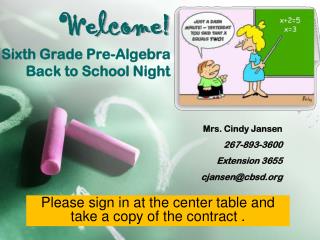 Welcome! Sixth Grade Pre-Algebra Back to School Night