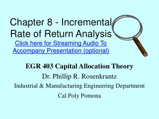 EGR 403 Capital Allocation Theory Dr. Phillip R. Rosenkrantz