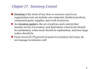 Chapter 17. Inventory Control