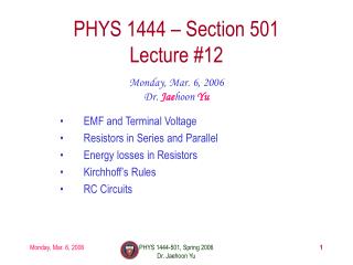 PHYS 1444 – Section 501 Lecture #12