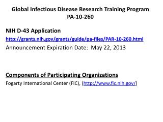 Global Infectious Disease Research Training Program PA-10-260