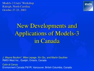 Models-3 Users’ Workshop Raleigh, North Carolina October 27-23, 2003