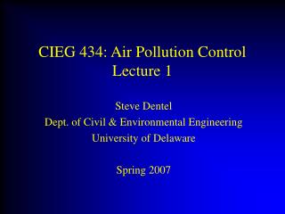 CIEG 434: Air Pollution Control Lecture 1