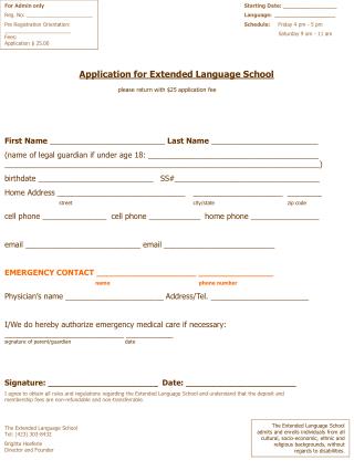 Application for Extended Language School
