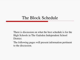 The Block Schedule