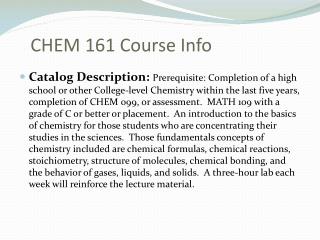 CHEM 161 Course Info