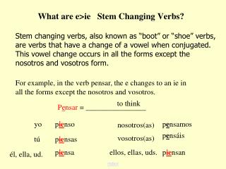 What are e&gt;ie Stem Changing Verbs?