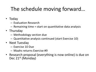 The schedule moving forward…