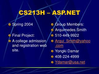 CS213H – ASP.NET