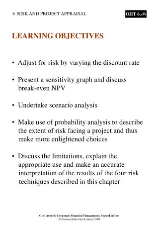 Adjust for risk by varying the discount rate Present a sensitivity graph and discuss