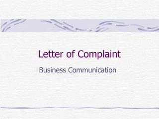 Letter of Complaint