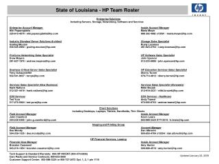 State of Louisiana - HP Team Roster