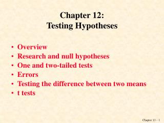 Chapter 12: Testing Hypotheses