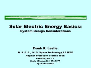 Solar Electric Energy Basics: System Design Considerations