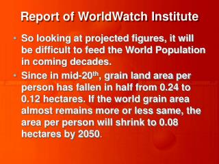 Report of WorldWatch Institute