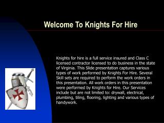Welcome To Knights For Hire