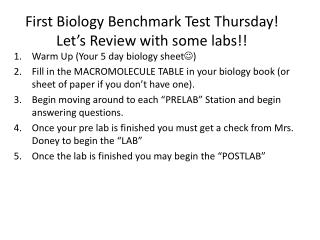 First Biology Benchmark Test Thursday! Let’s Review with some labs!!