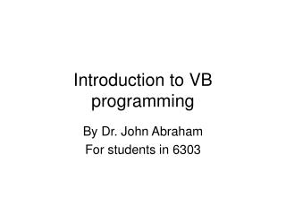 Introduction to VB programming